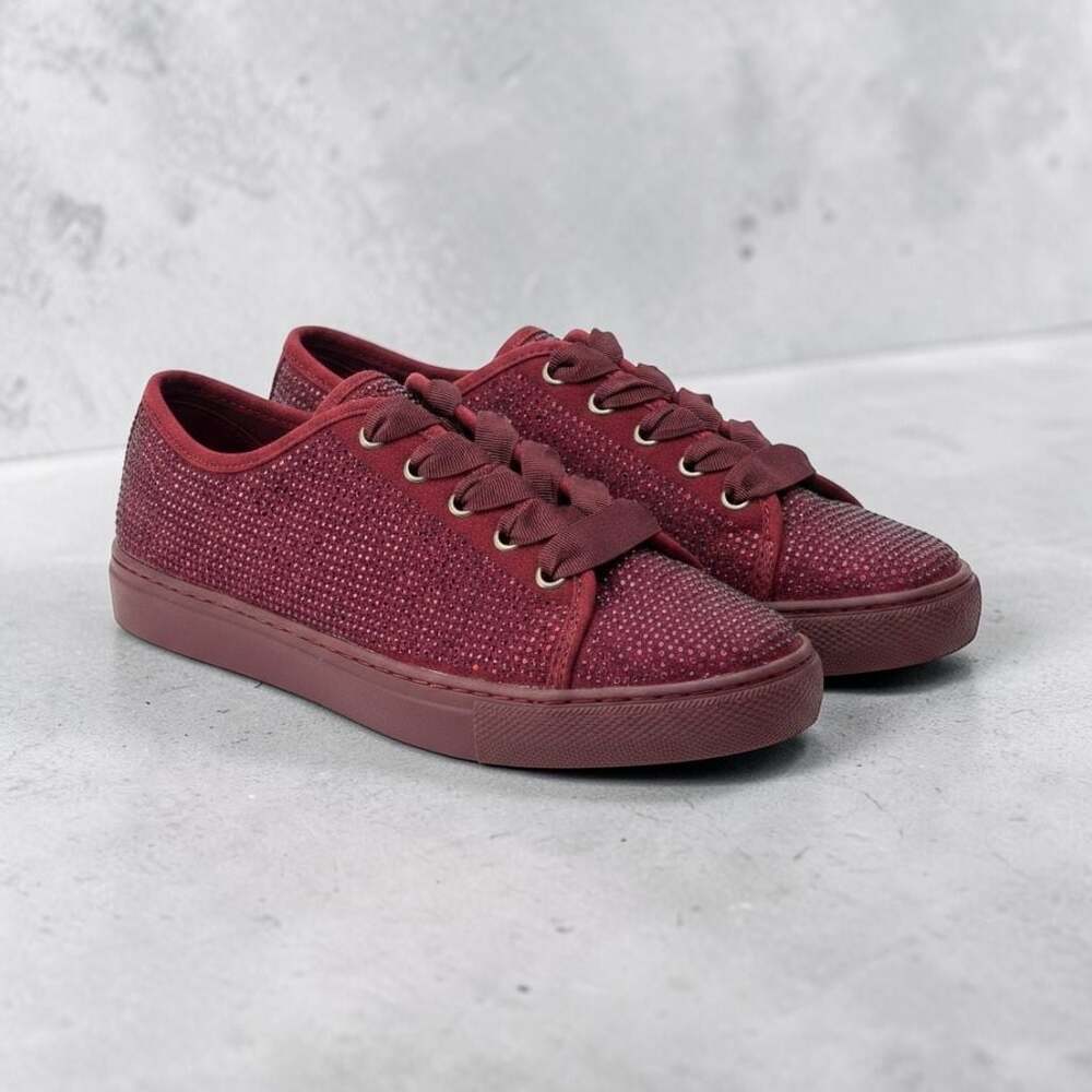 New ISAAC MIZRAHI LIVE! Lolli Soho Crystal Lace-Up Sneakers Deep Merlot Sz 5.5